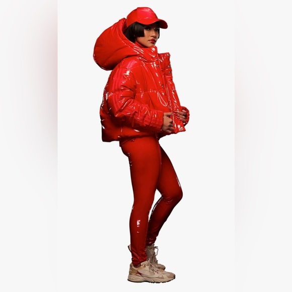 New with tags Ivy park adidas by Beyoncé red faux latex puffer. Large. - Picture 11 of 16